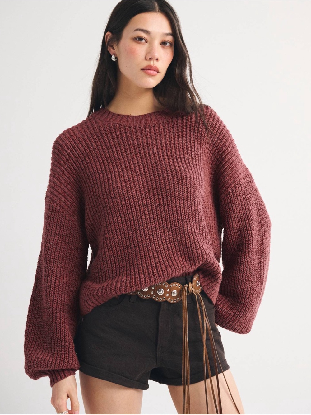 Abercrombie & Fitch 100% cotton textural crew sweater in color rust red